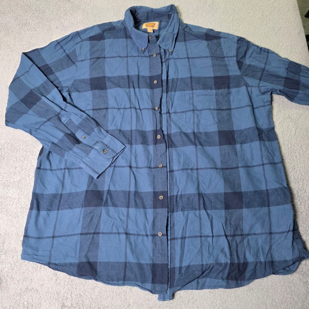 Foundry Mens 3XLT Flannel Shirt Blue Plaid Long Sleeve Button Down Cotton 6884